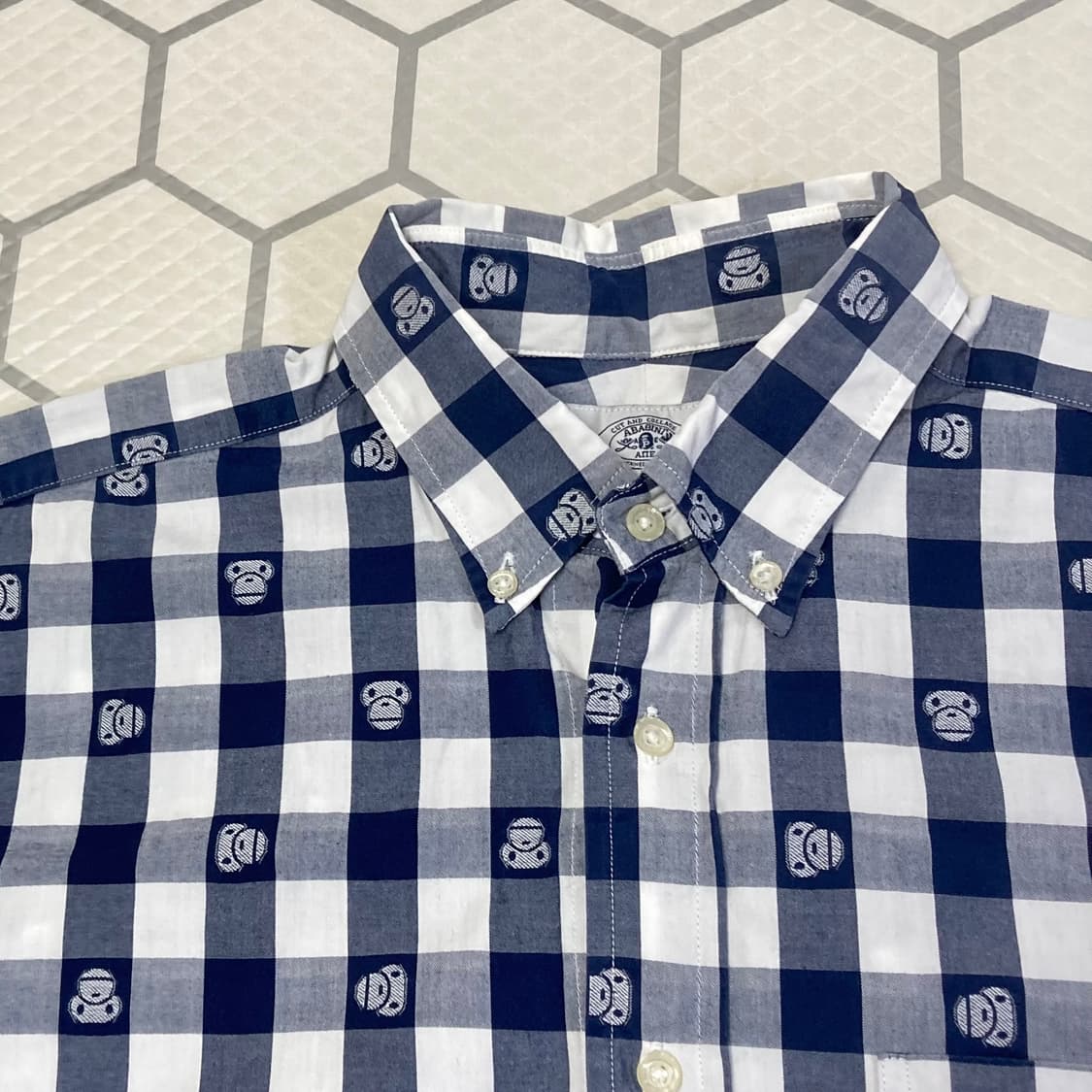 (XL) 베이프 마일로 체크 반팔 셔츠 네이비 상품이미지2