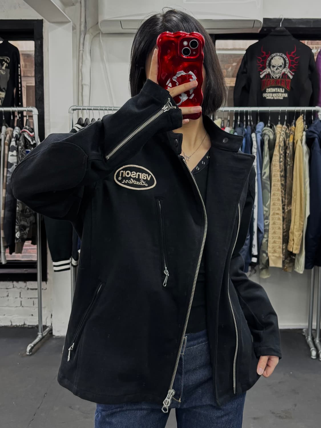 밴슨 레더 코튼 바이커 자켓 상품이미지1