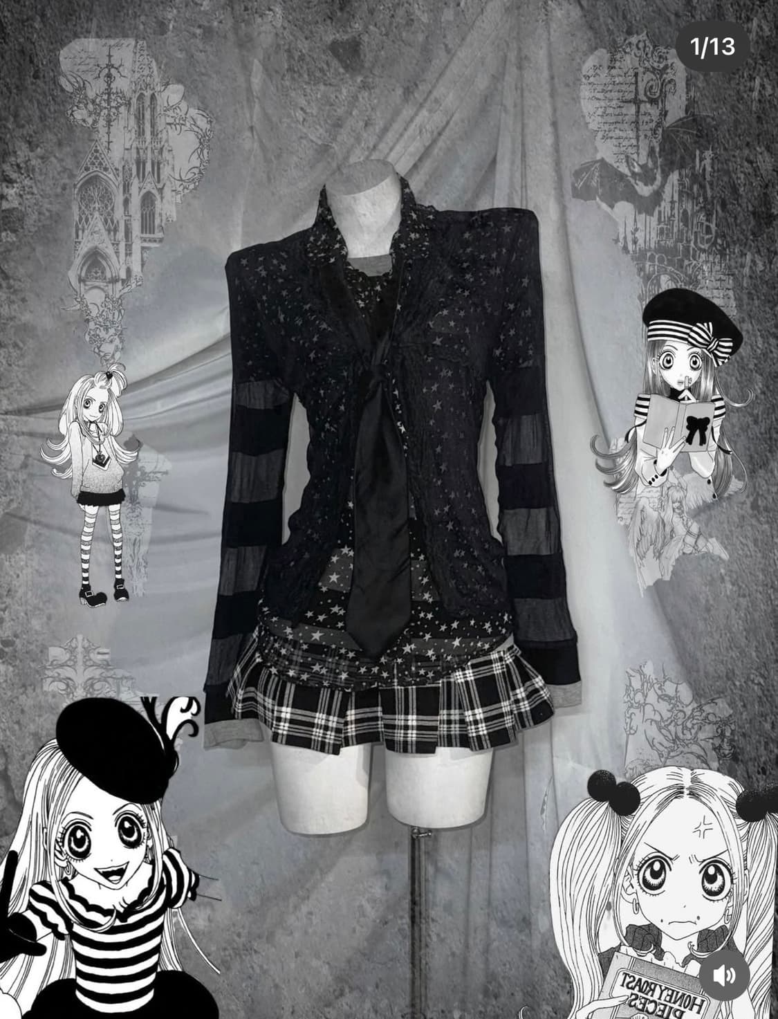 무채색 쇼콜라깔 스트라이프 데일리 키치 공겜여주 코디세트 상품이미지1