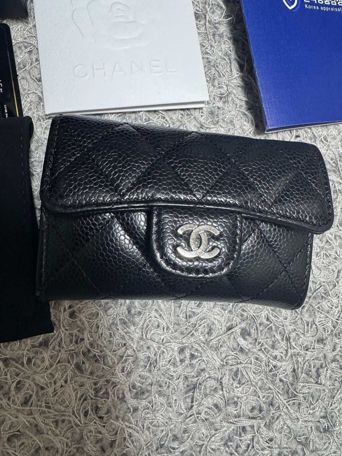 샤넬 캐비어 똑딱이 은장 카드지갑 블랙 상품이미지1
