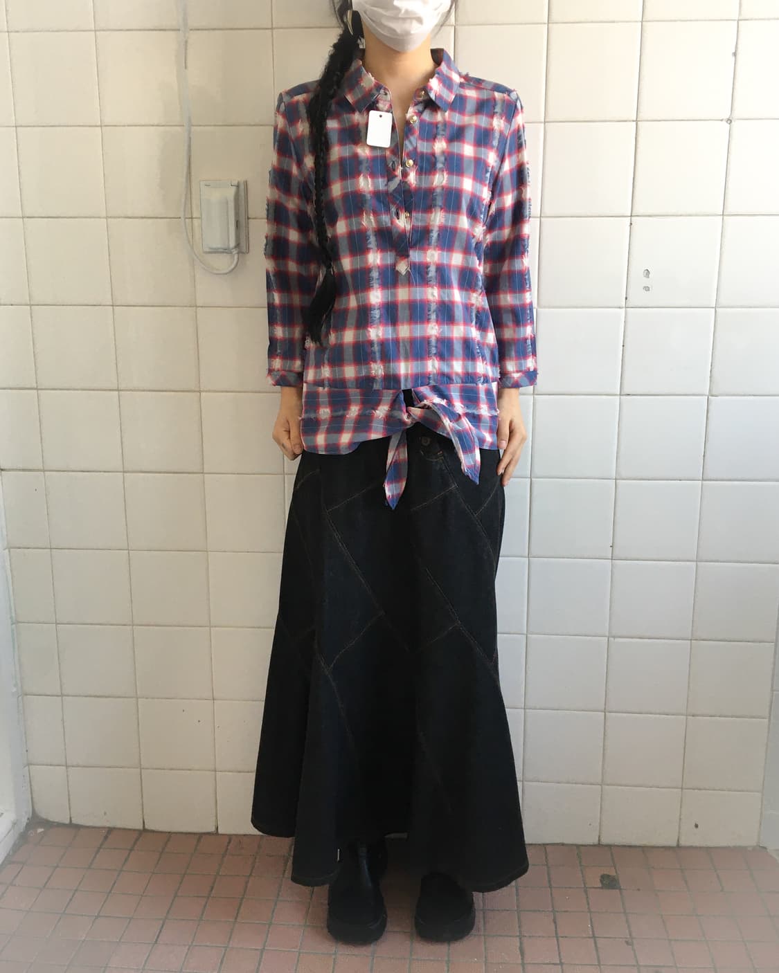 Tied point check pattern top 상품이미지1