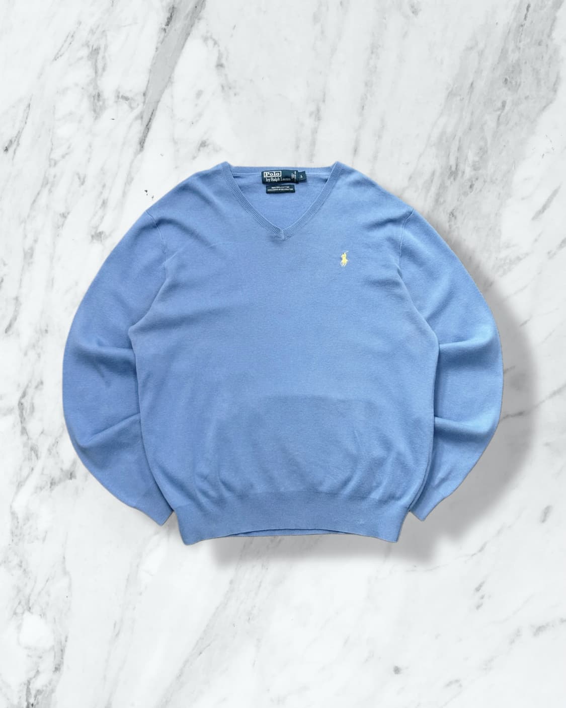 폴로 랄프로렌 피마 코튼 스카이블루 브이넥 니트  상품이미지1