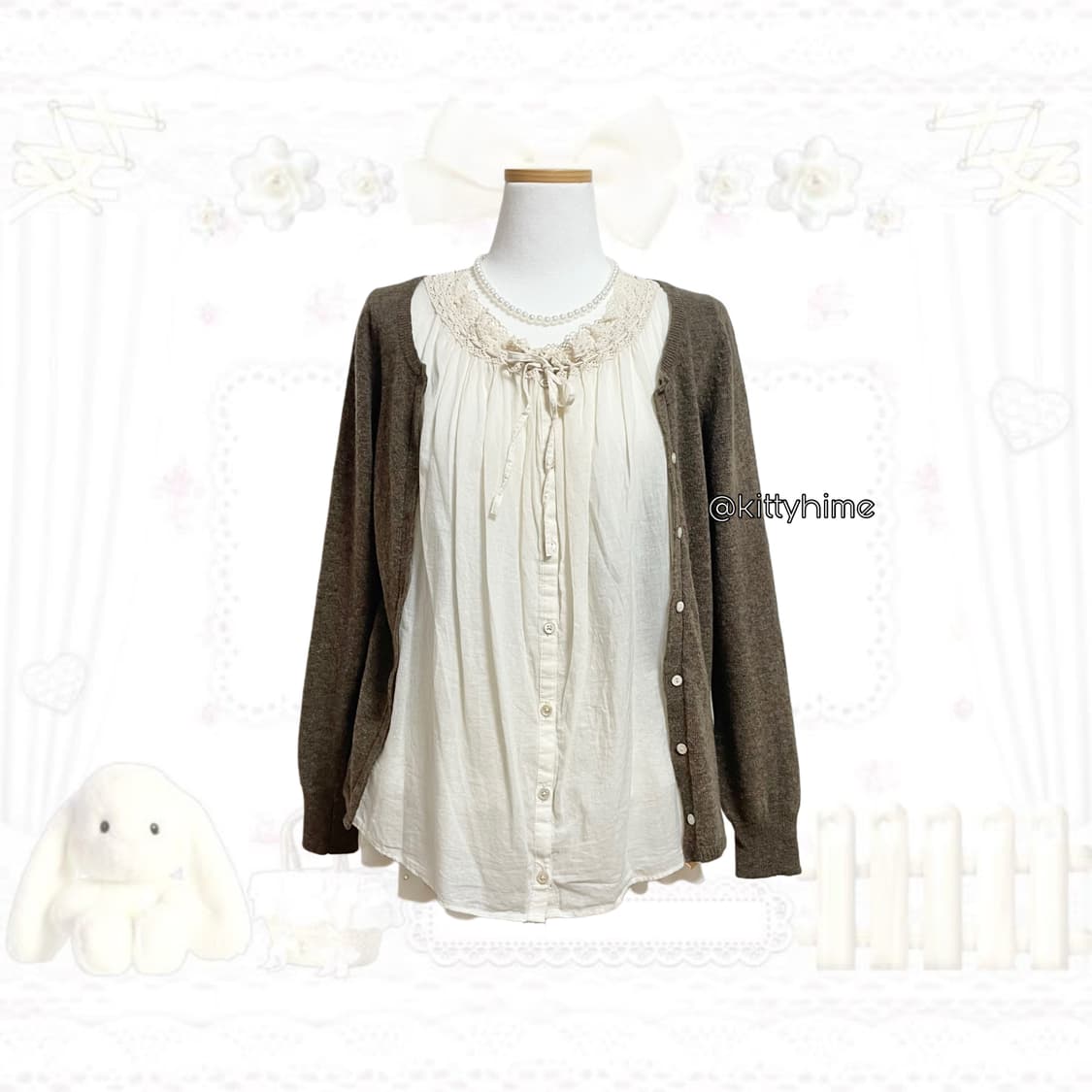 라떼맛 모리걸 레이어드 블라우스 가디건 모리 코지니혼진 일본빈티지러블리 상품이미지1