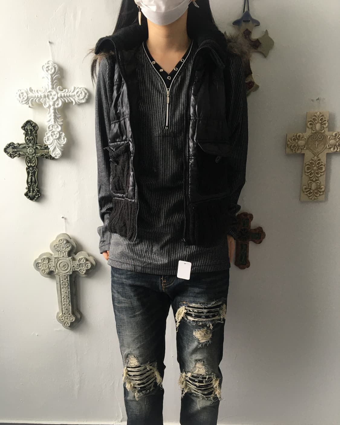 Fake fur hood high neck vest 상품이미지8