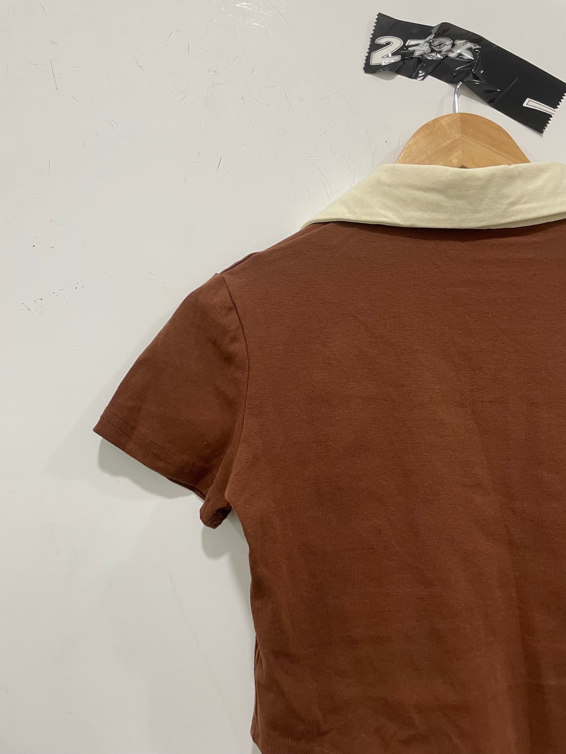 Vtg Y2K 오픈카라 아일렛 크롭 반팔 티셔츠 상품이미지6