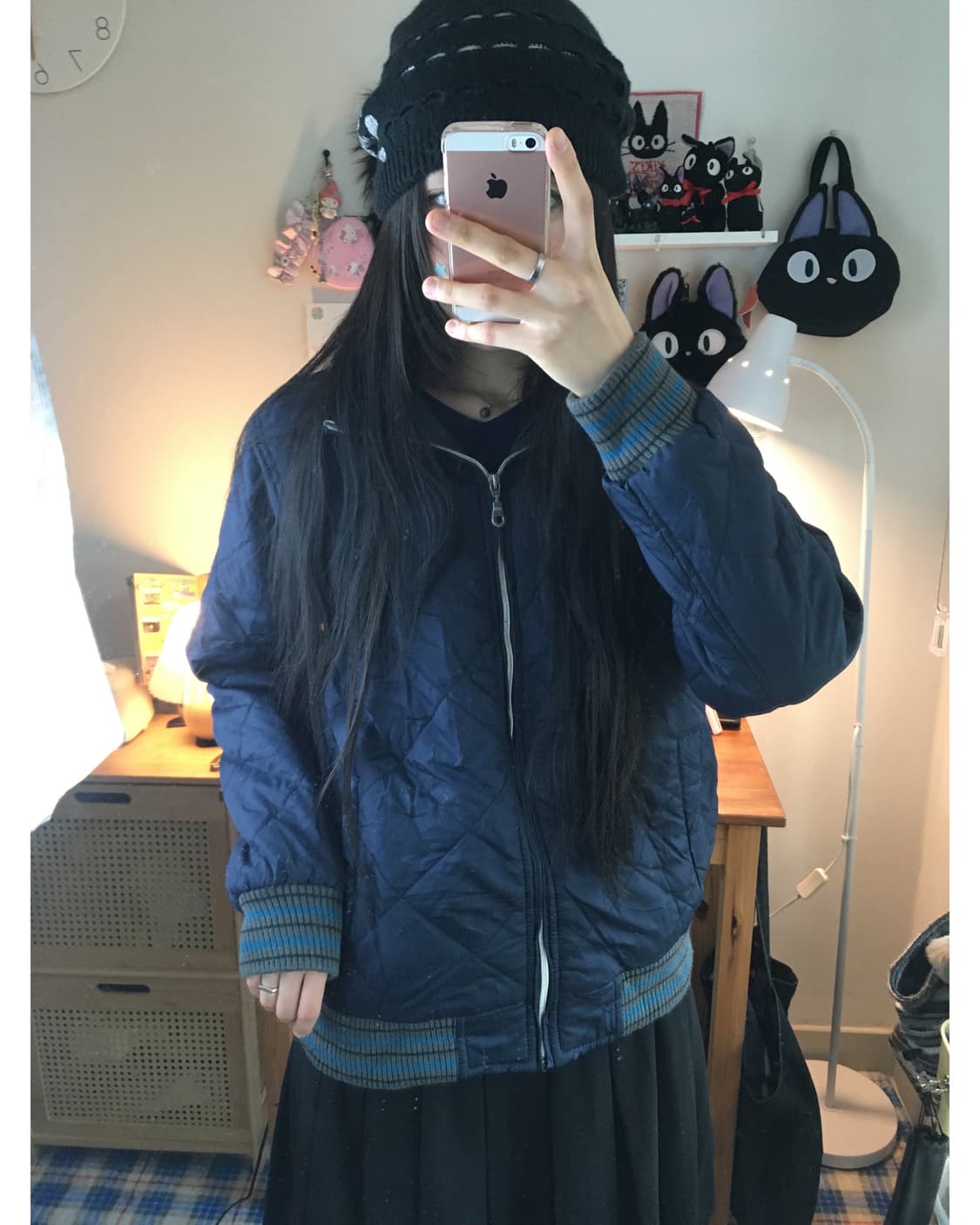 vintage quilted zip-up bomber navy 상품이미지1