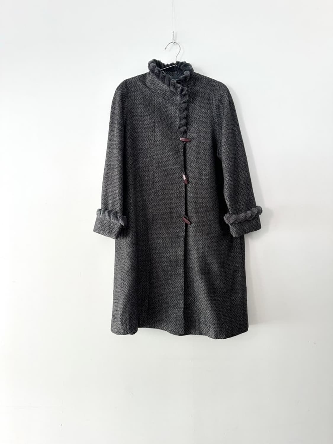 Round fur trimming coat / grey 상품이미지1