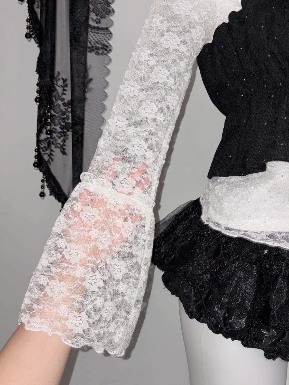 공겜여주 퍼 볼레로 코디세트 다크페어리 고스 고딕 고스로리 블랙 코디 상품이미지6