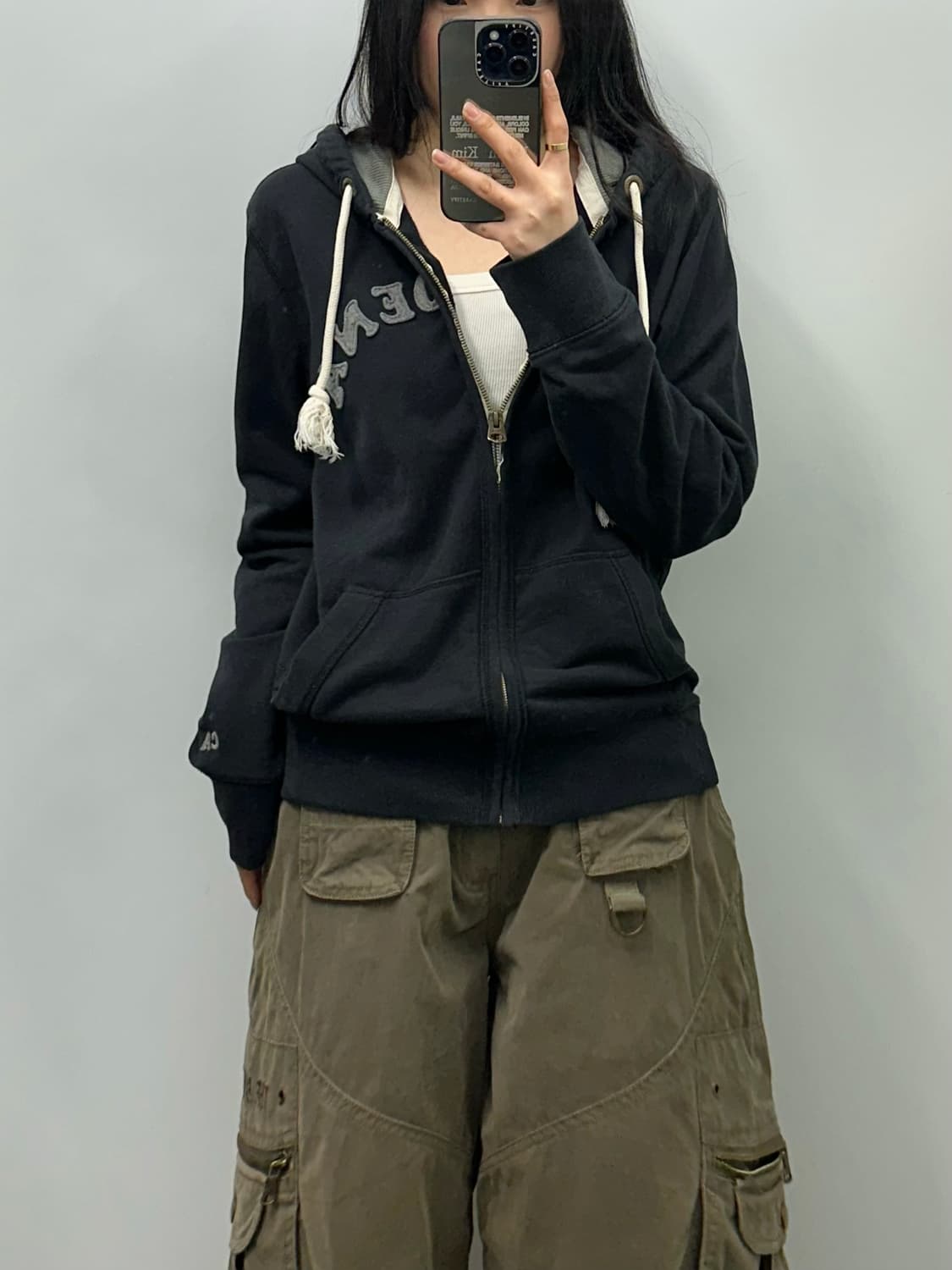 후아유 y2k 와투케 블랙 후드집업 상품이미지1