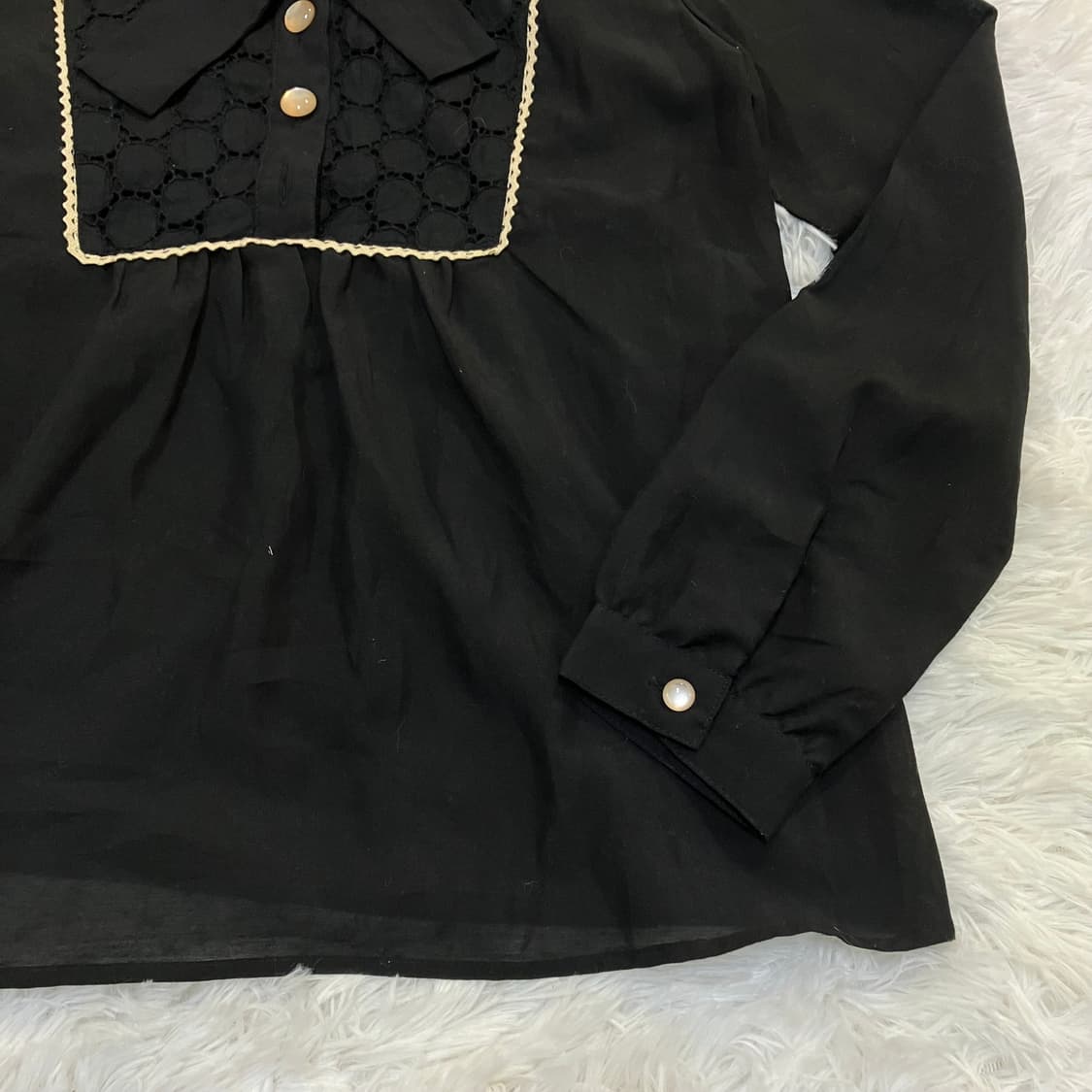 빈티지 진주 버튼 리본 레이스 블라우스 812 y2k 스트릿 갸루 펑키  상품이미지5