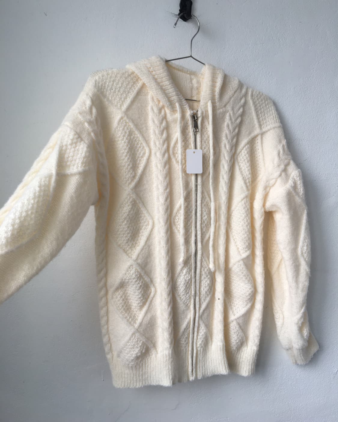 Cable pattern knit hood zip up 상품이미지4