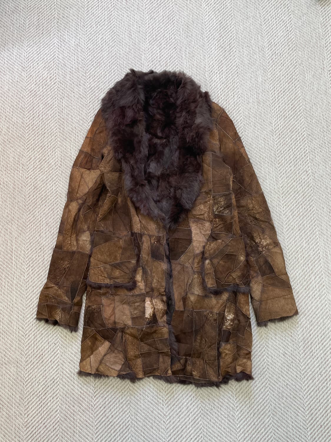 빈티지 컷오프 패치워크 래빗 퍼 코트 y2k J04192 상품이미지1