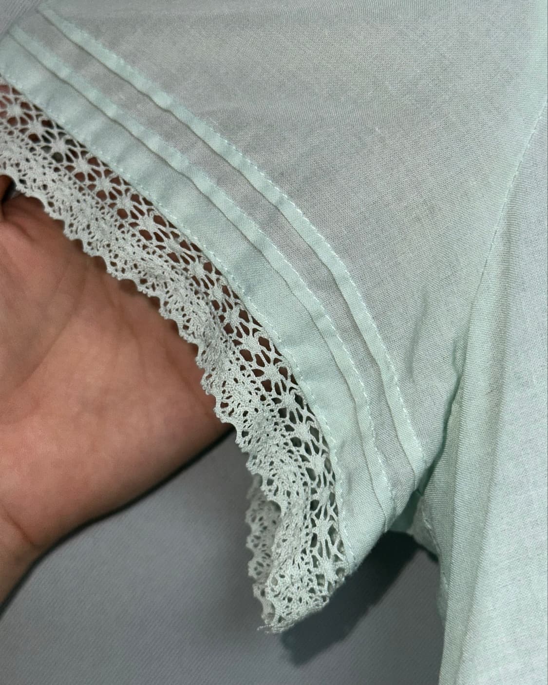 카메 대대장 민트 레이스 펀칭 반팔 블라우스 상품이미지5
