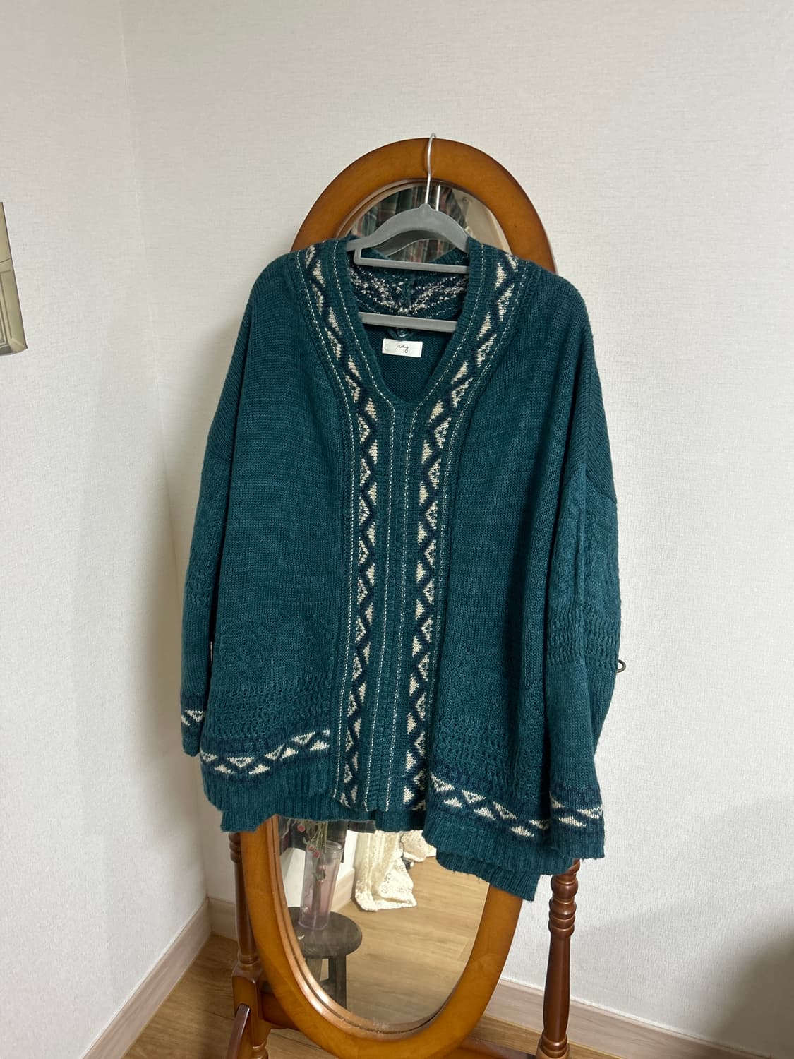 하구미 모리걸 에스닉 히피 브이넥 니트 상품이미지1