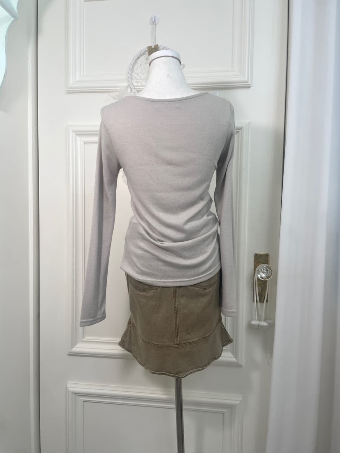 khaki denim ruffle point midi skirt 상품이미지8