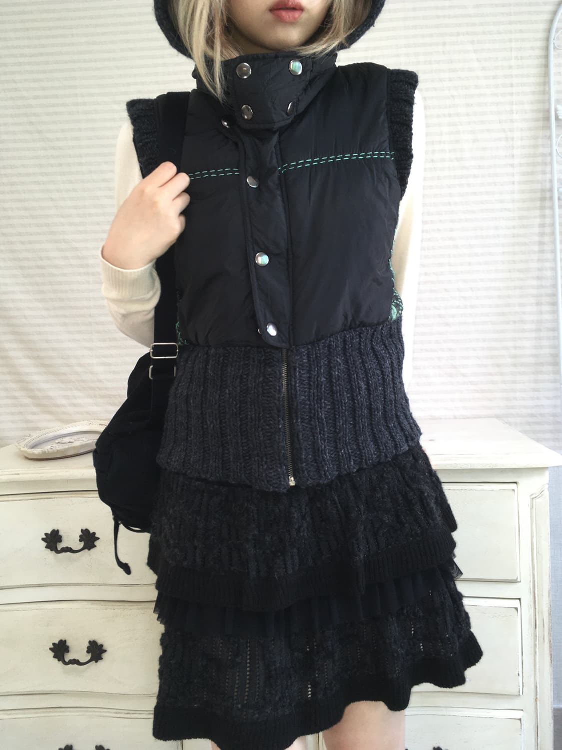 jpn vintage nordic knit stitch hood down 상품이미지2