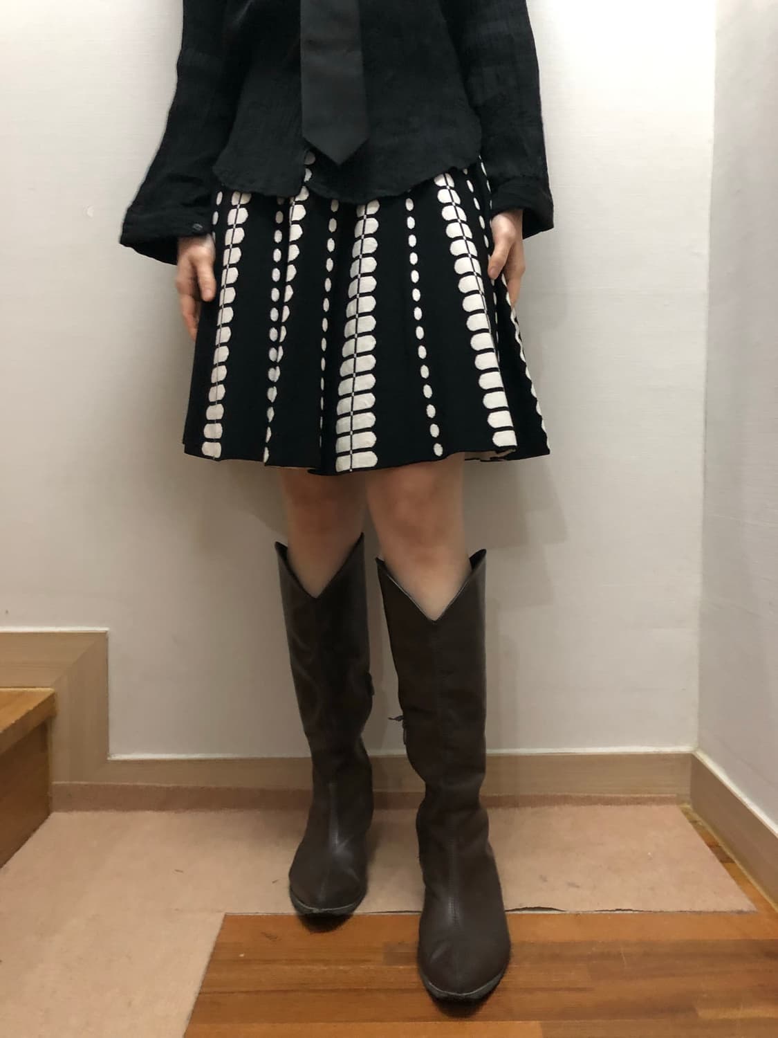 빈티지 블랙 앤 화이트 미니 스커트 상품이미지3