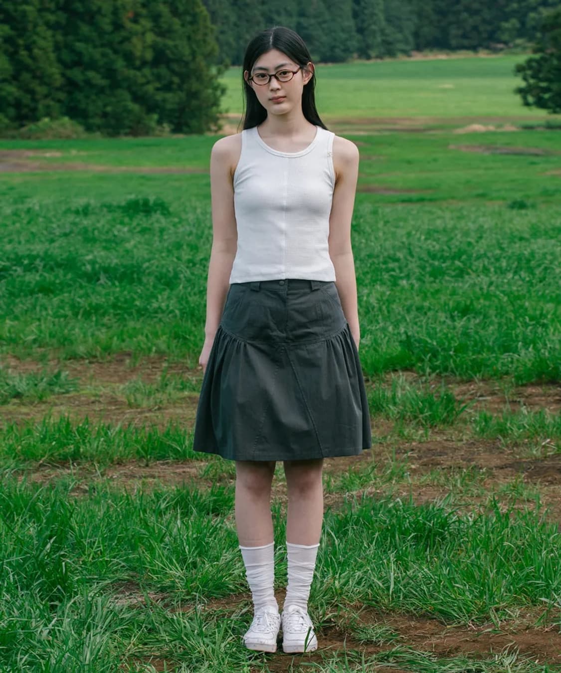 오헤시오 치마 LOW SHIRRING MIDI SKIRT, KHAKI 상품이미지4