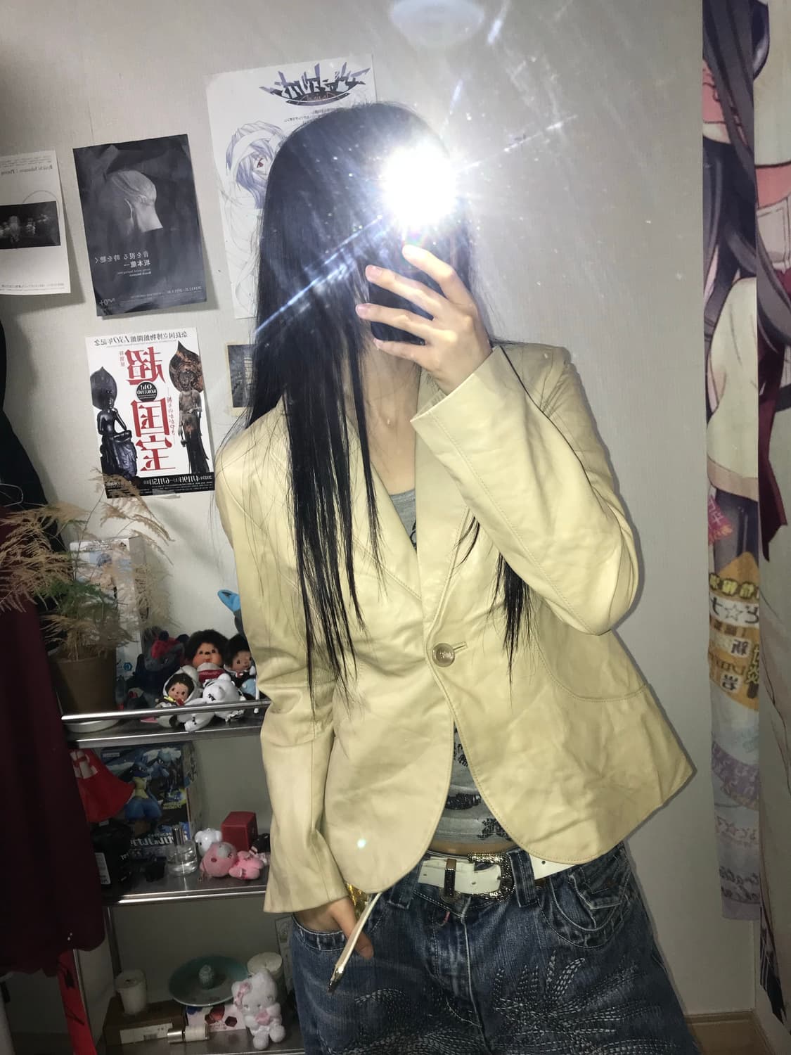 Mastina 램스킨 아이보리 원버튼 레더자켓 상품이미지1