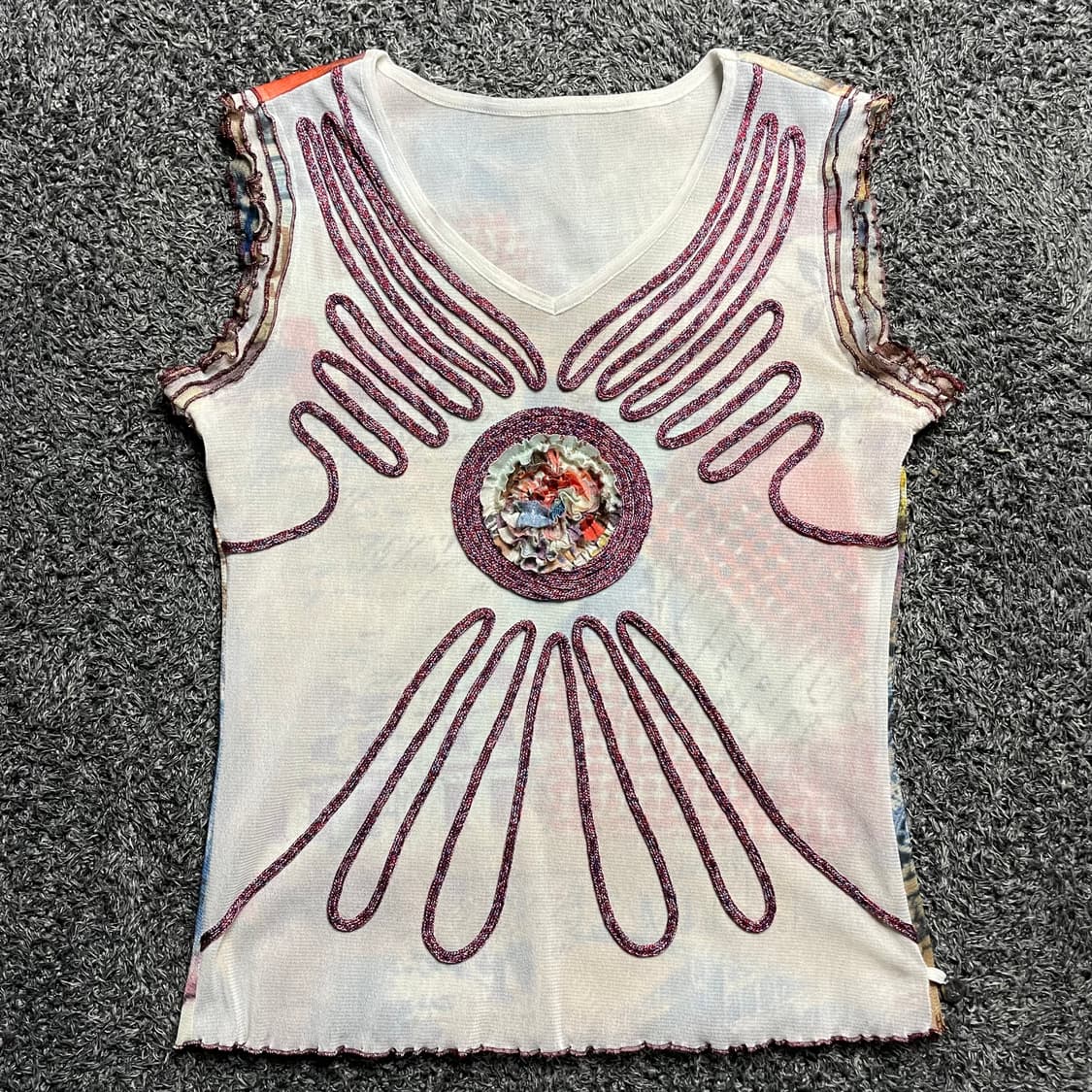 빈티지 엔틱 프린트 메쉬 슬리브리스 상품이미지2