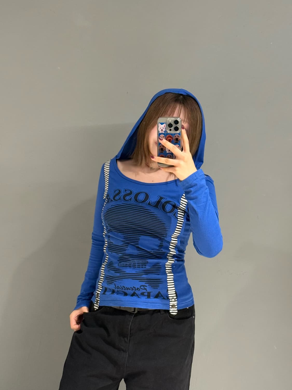 suspenders detail skull hood sleeve 상품이미지1