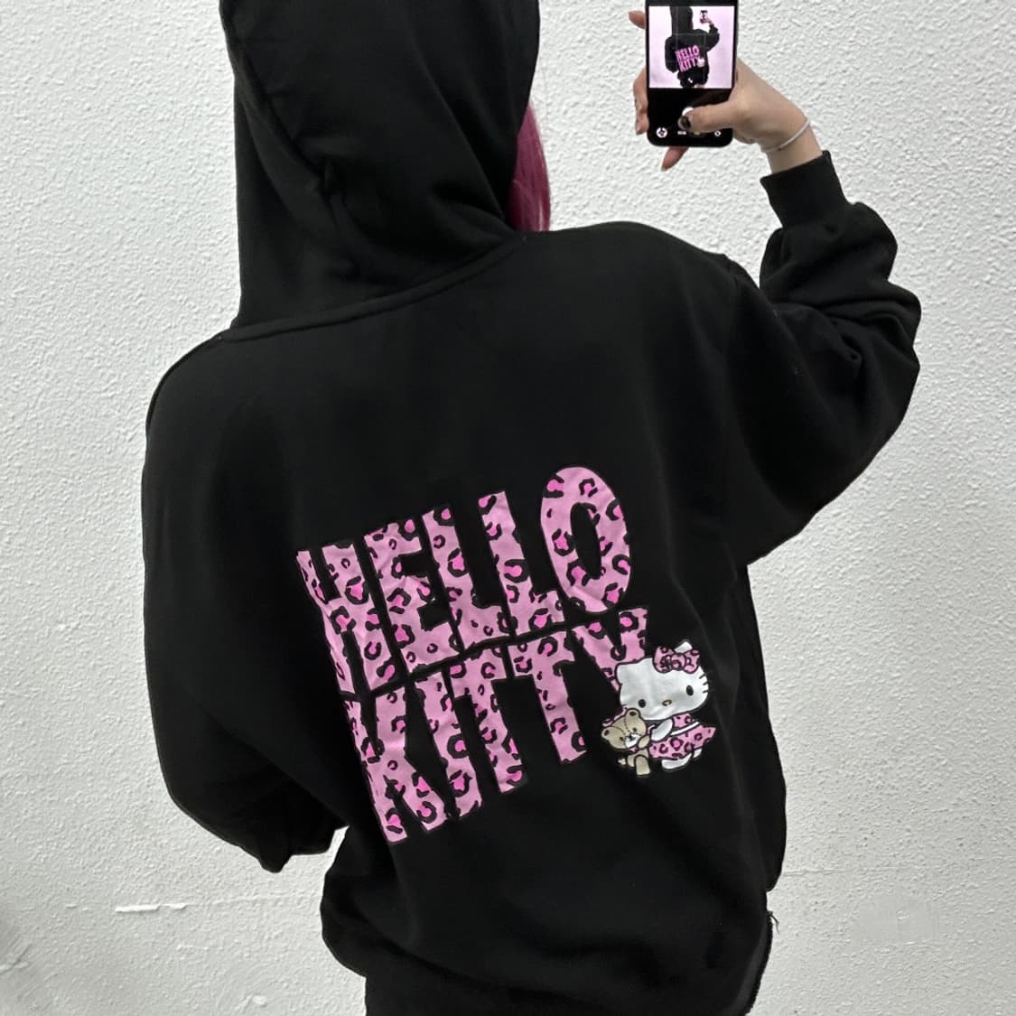 헬로키티 Japan 레오파드 프린팅 블랙 후드집업 L 상품이미지2