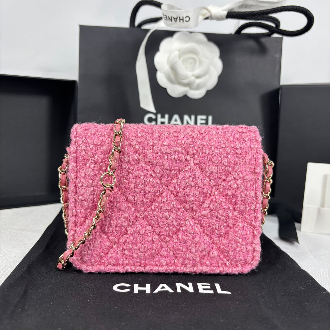 (새상품,풀구성)샤넬 핑크 트위드 플랩 체인 숄더백 내장칩 상품이미지3