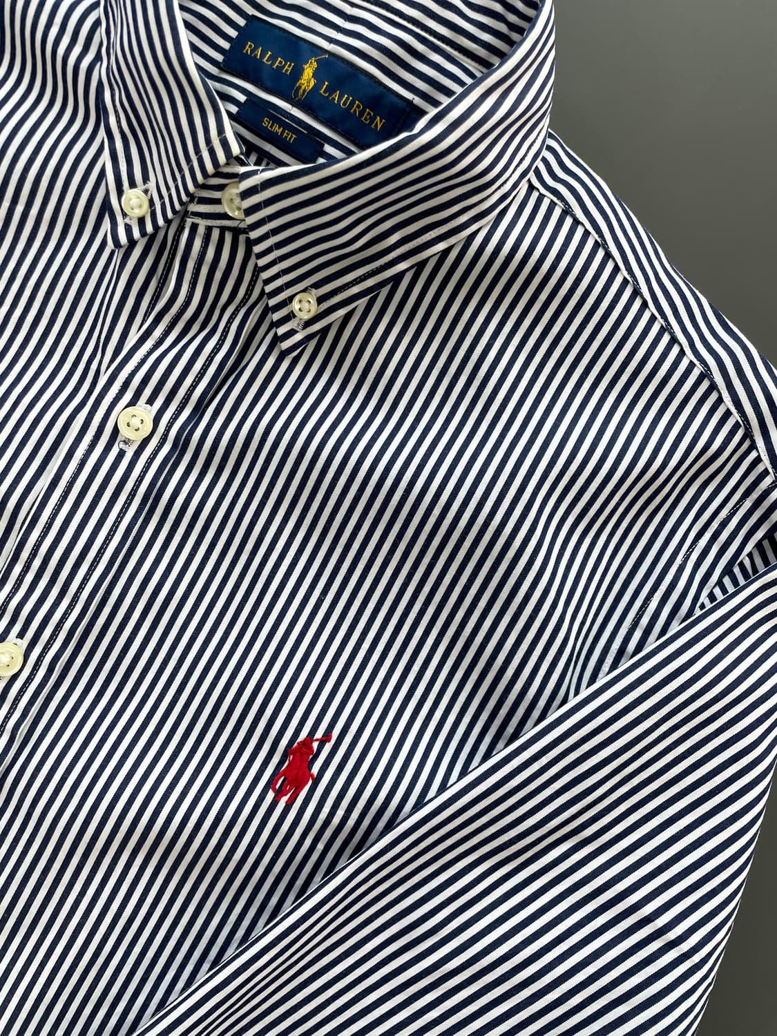 [S] 폴로 랄프로렌 자수 로고 스트라이프 셔츠 슬림핏 QR인증 상품이미지5