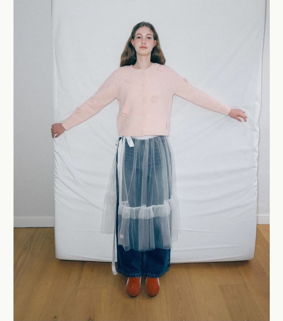 [새상품] 론론 RONRON 쉬어 레이어드 러플 스커트 화이트 상품이미지3