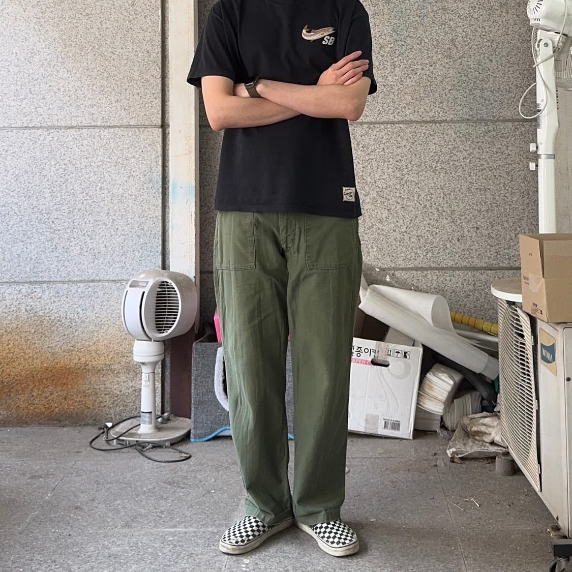 70s USA ARMY OG 트라우저 사틴 퍼티그 팬츠 상품이미지1