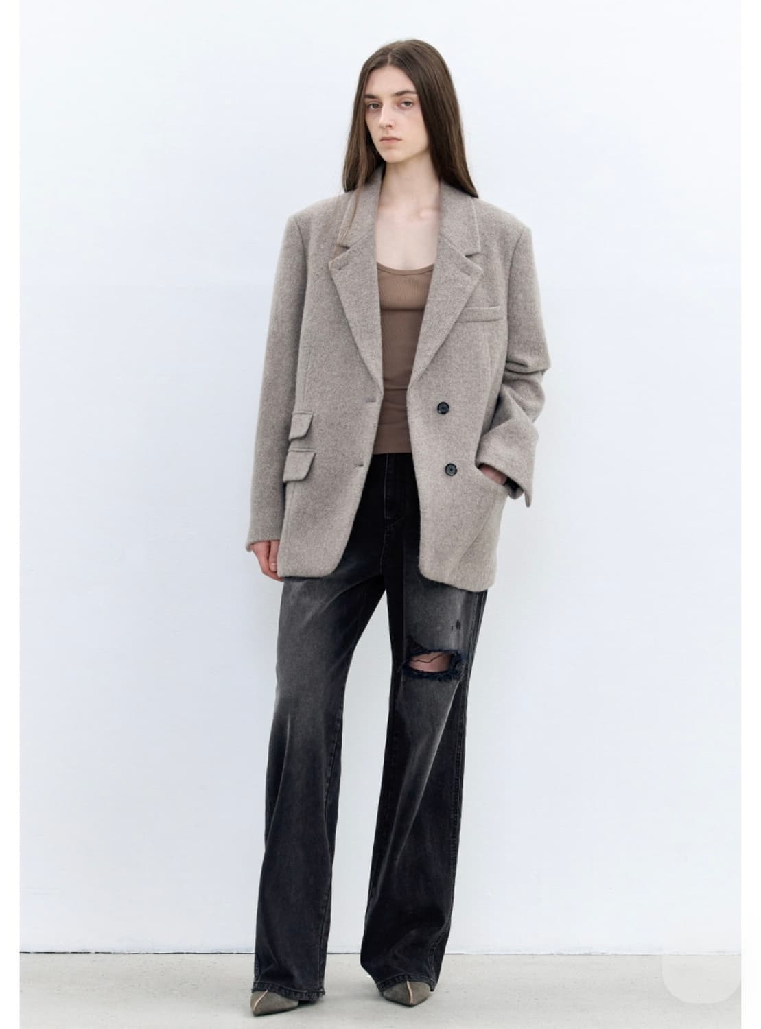 인사일런스 우먼 윈터 오버사이즈드 하프 자켓 그레이베이지 상품이미지6