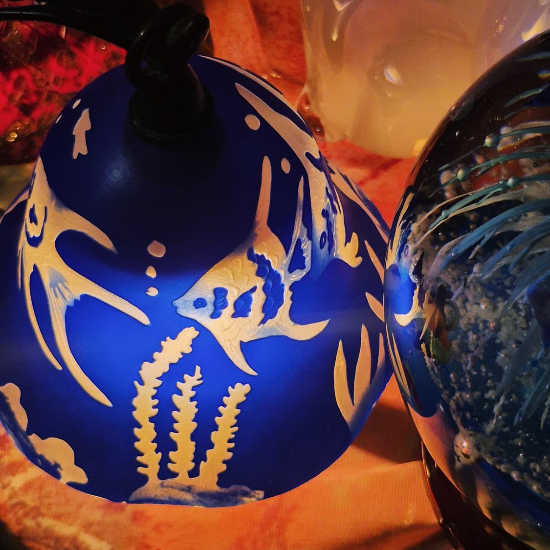 80s 엔틱 카빙 불투명 열대어 호롱 램프 상품이미지10