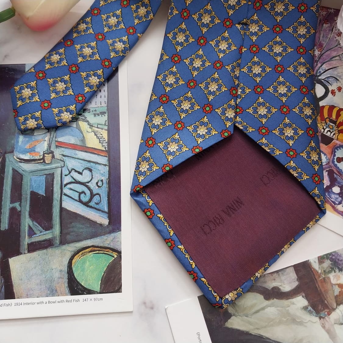 니나리치 실크 블루 모자이크 패턴 넥타이 10.2cm A+등급 K1302 상품이미지6
