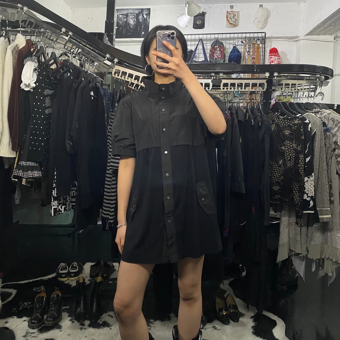 Revesocie 져지 배색 하이넥 원피스 상품이미지1