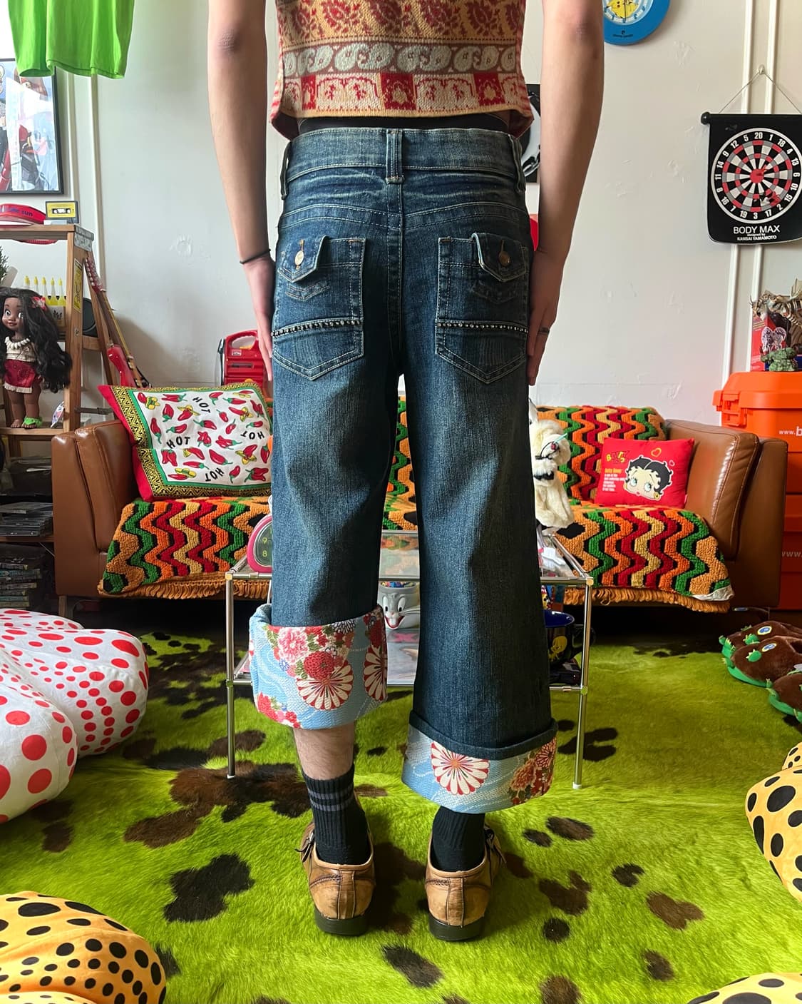 Ku. Hiroko Floral Docking Denim Pants 상품이미지3