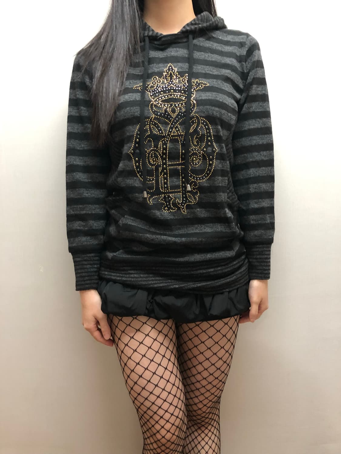 빈티지 블랙 펑크 스트라이프 후디 상품이미지2