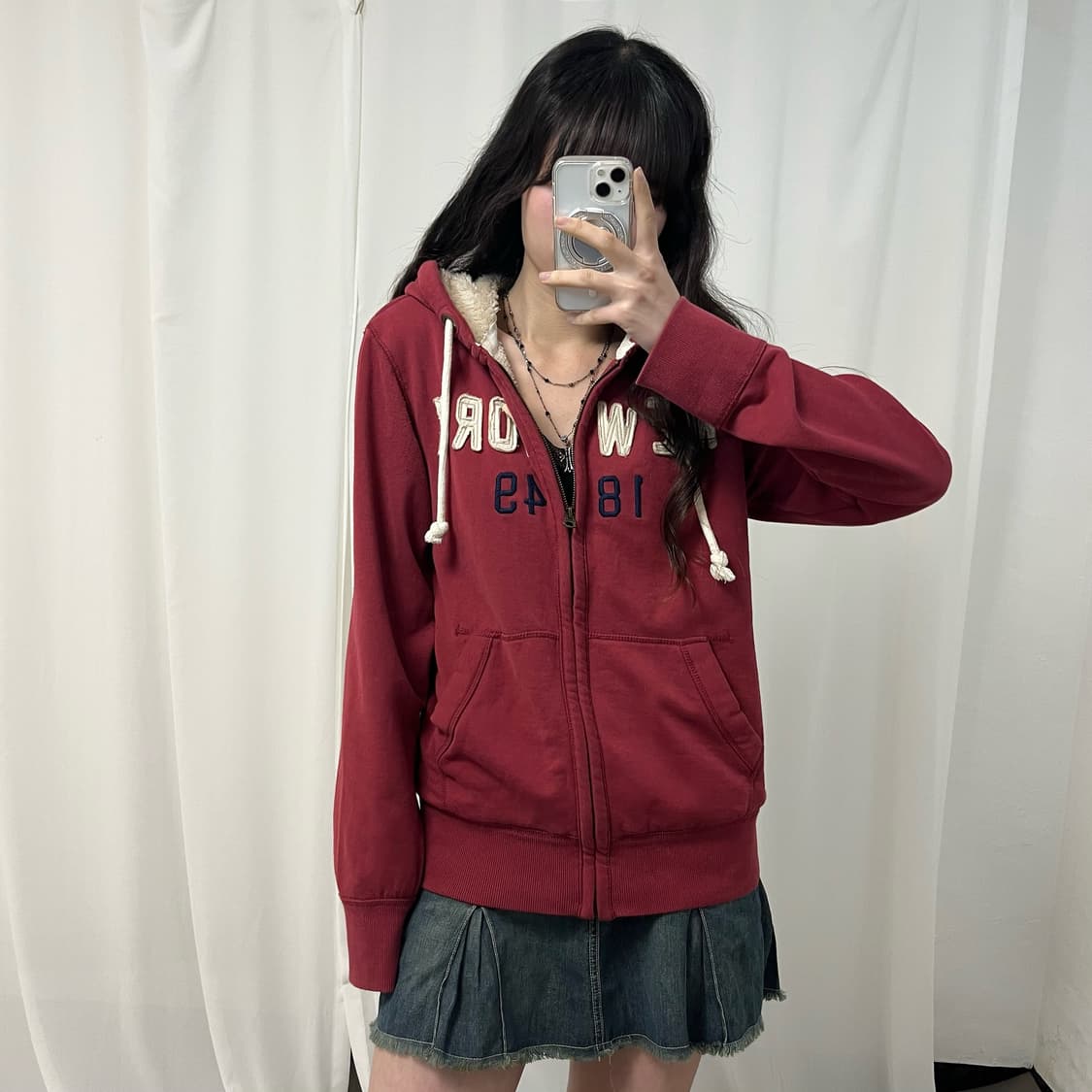 WHO.A.U brick-red fleece hood zip-up  상품이미지1
