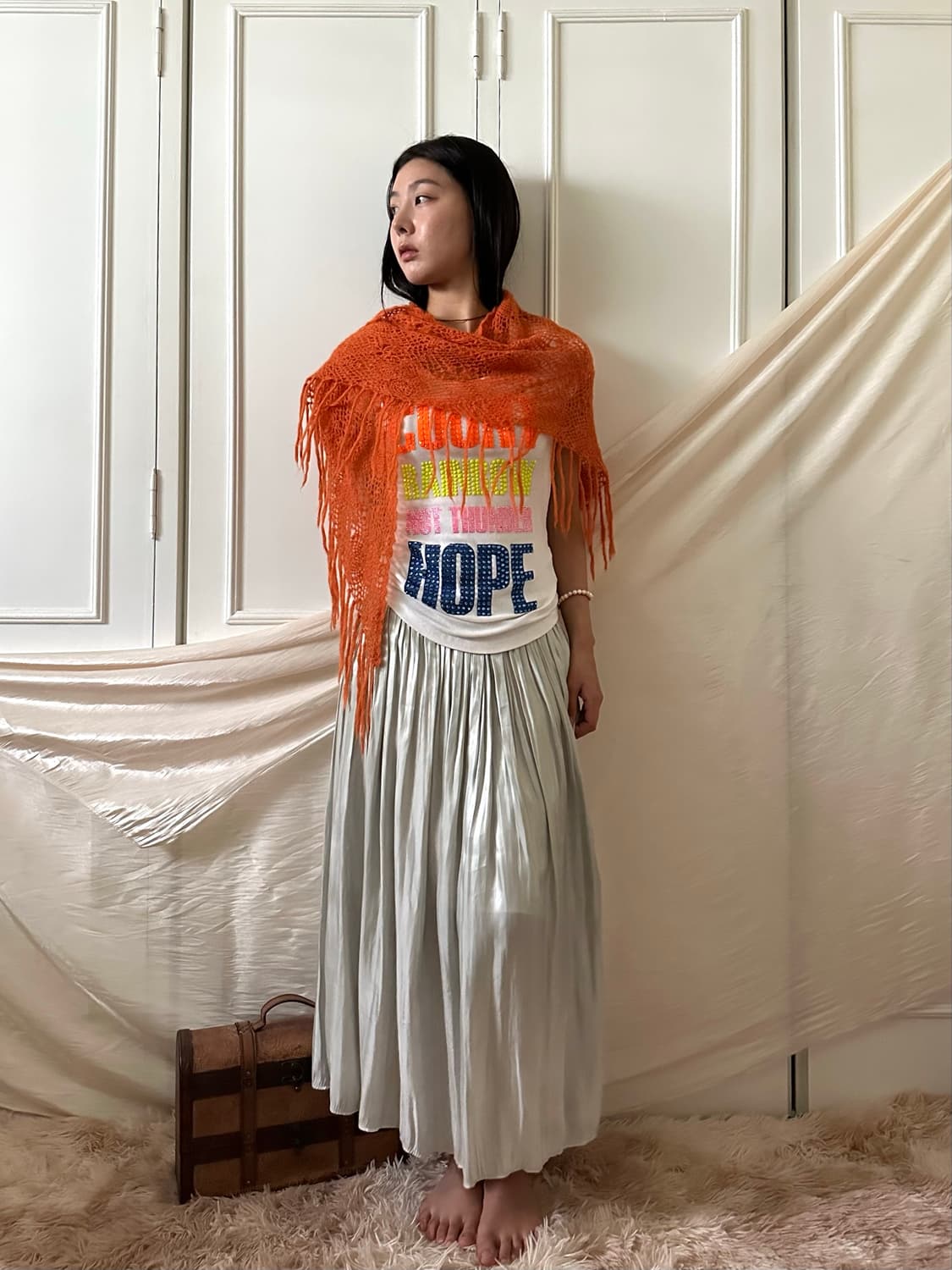 Orange Sunburn Fringe Scarf 상품이미지5