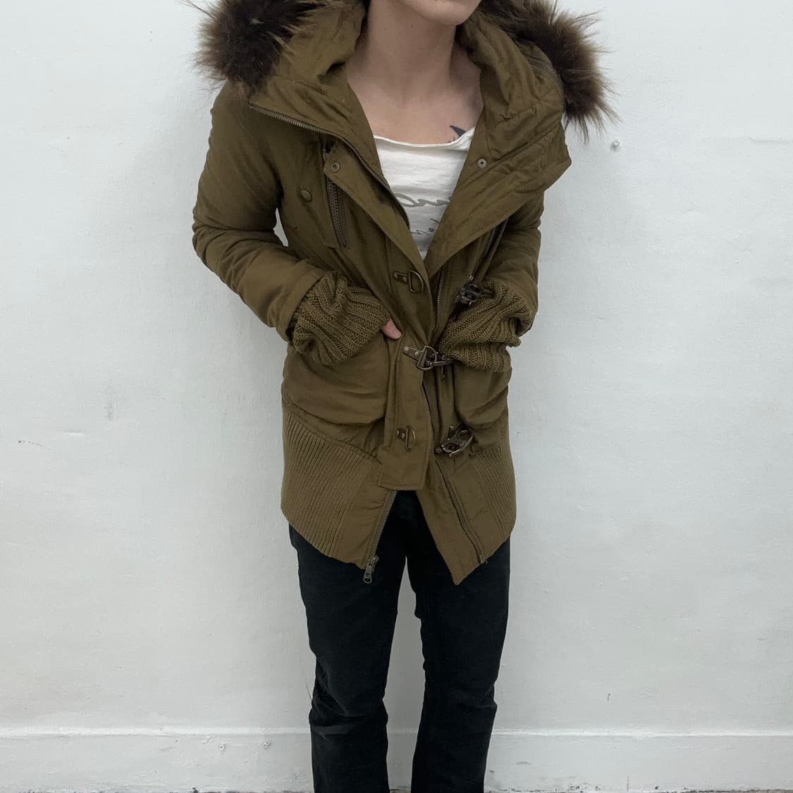 Sly khaki brown buckle fur jacket 상품이미지5
