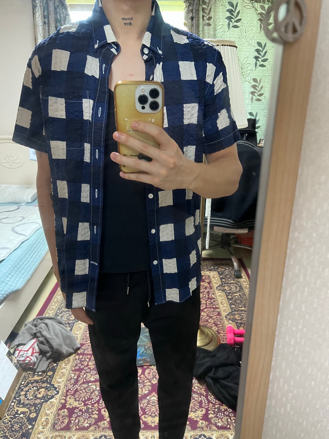 빈티지 블루 체크 반팔 셔츠  상품이미지4