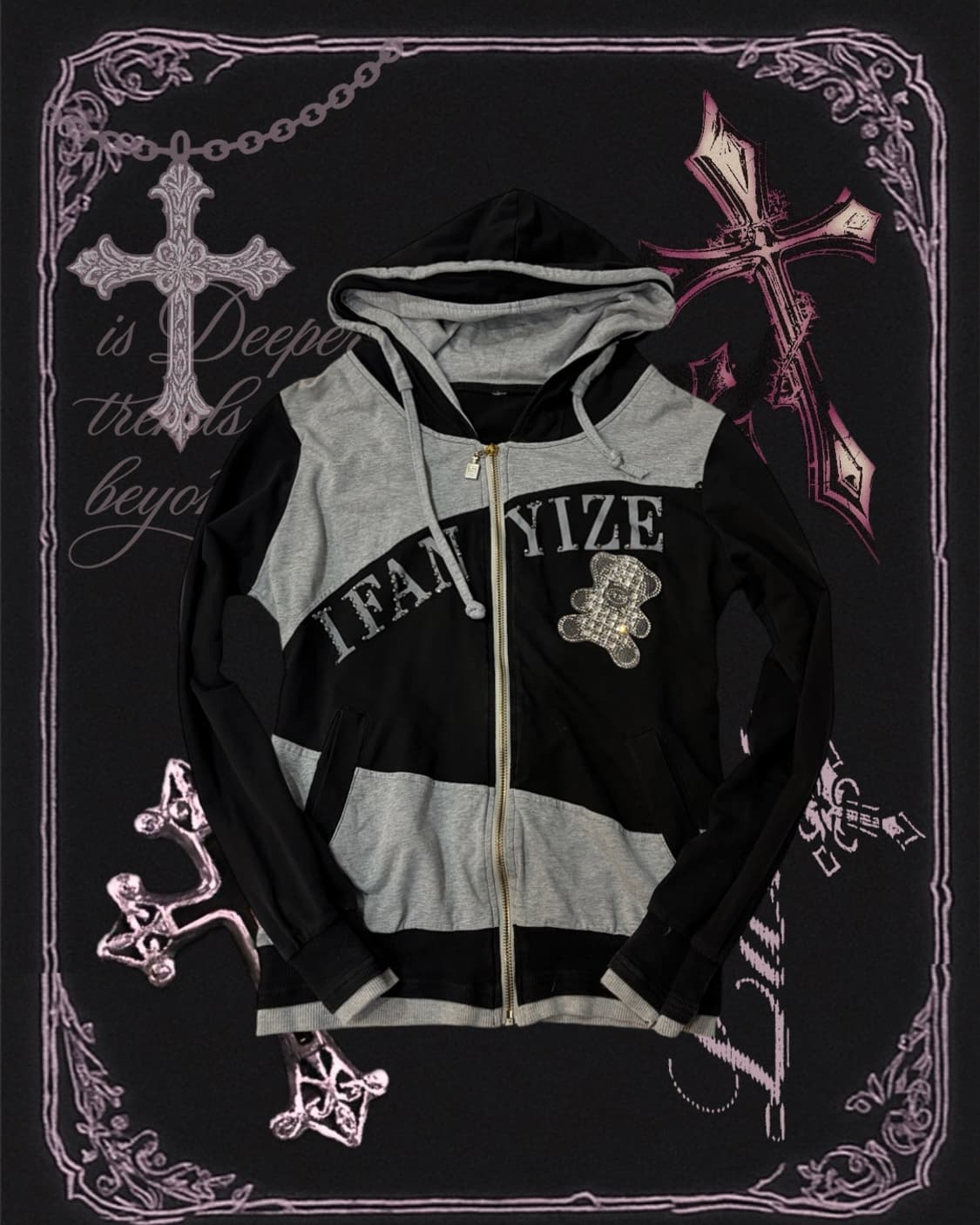 Y2K lettering cubic bear hoodie zip up 상품이미지4