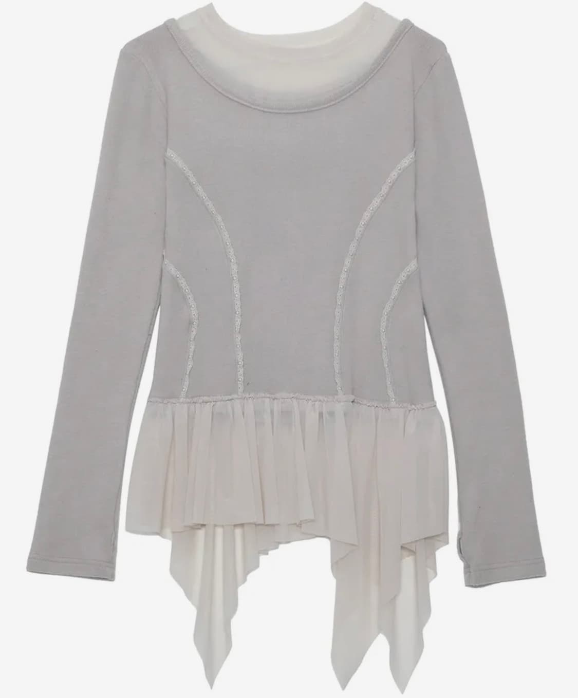 플레이업 layered lace frill long sleeve gray 상품이미지1