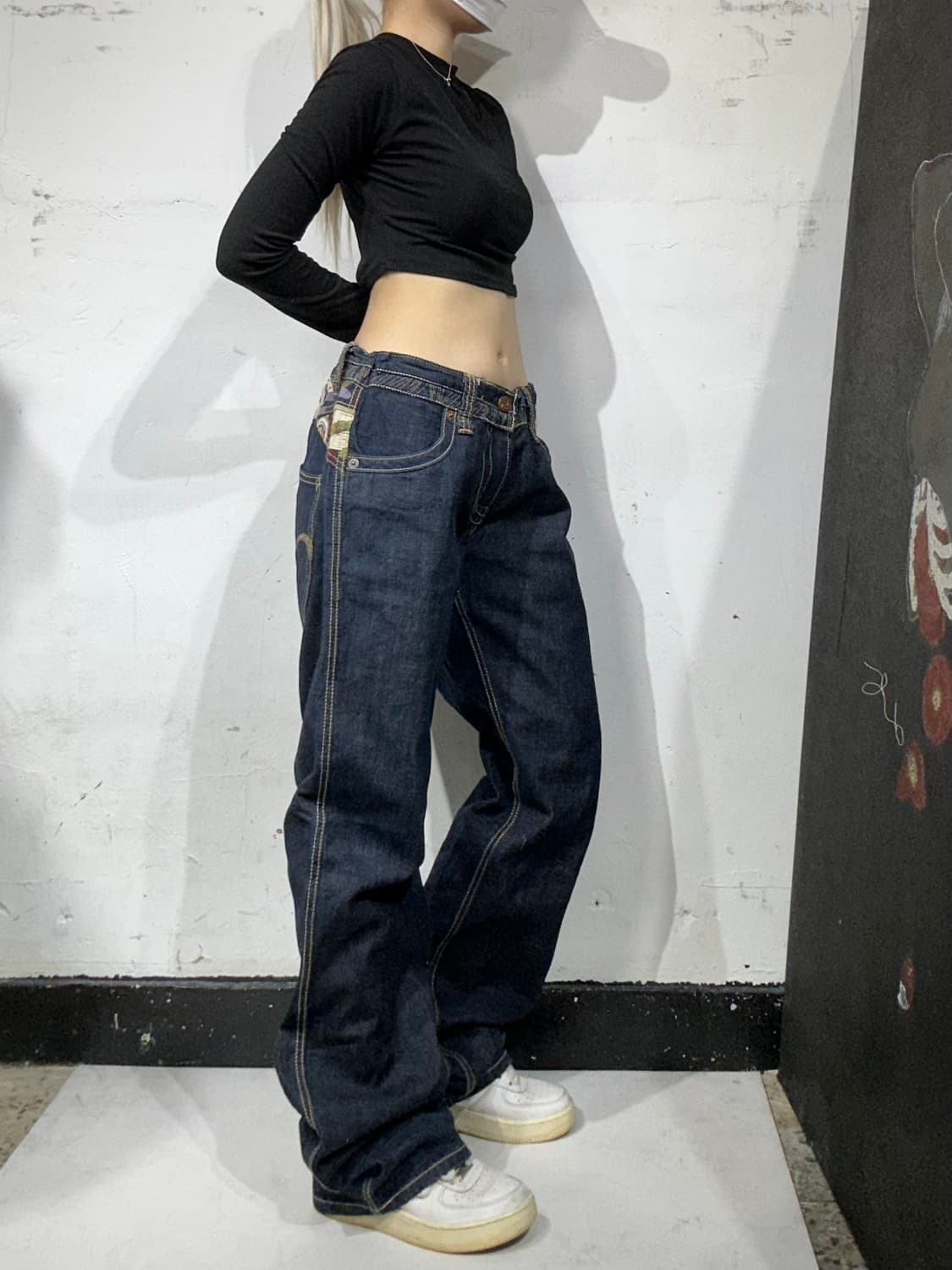 일본 빈티지 ONIARAI 오리엔탈 오니 자수 데님 팬츠 새깅 청바 상품이미지2
