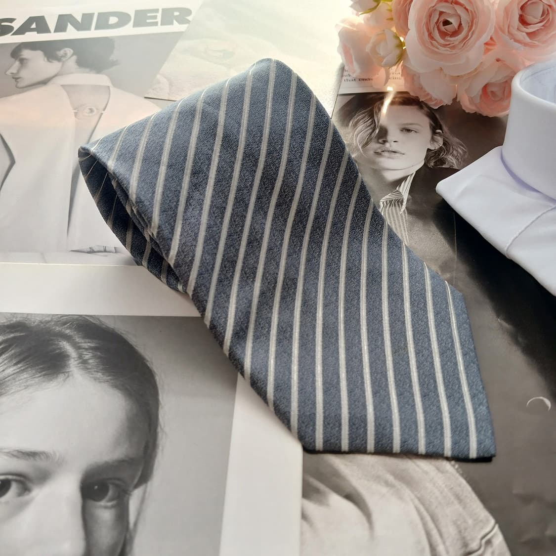 아쿠아스큐텀 실크 블루 스트라이프 넥타이 9.3cm A+등급 A18792 상품이미지2