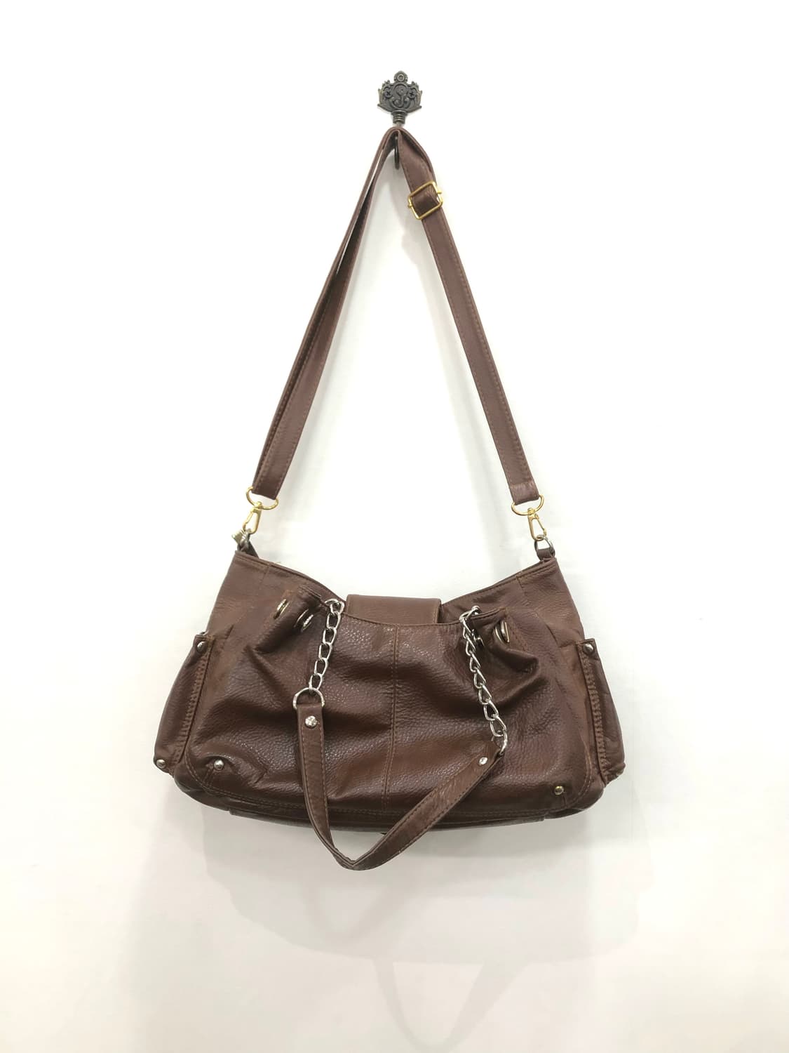 brown three pocket cowhide shoulder bag  상품이미지4