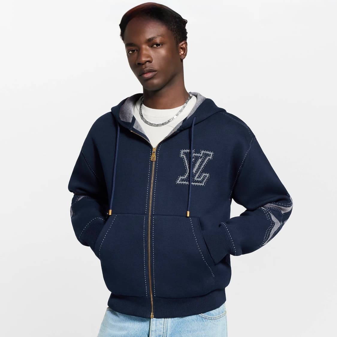 [미사용/XL] 24FW 루이비통 인타르시아 헤비코튼 후드집업 네이비 상품이미지7