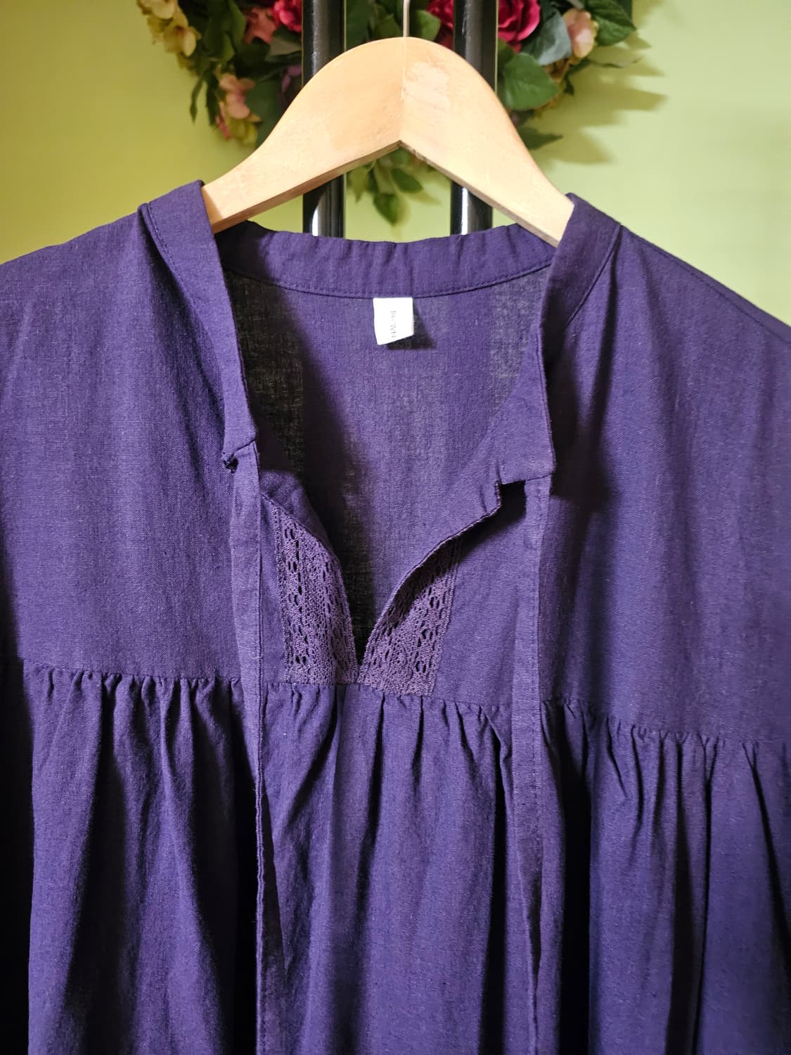 보라색 레이스배색 광목원피스 상품이미지2