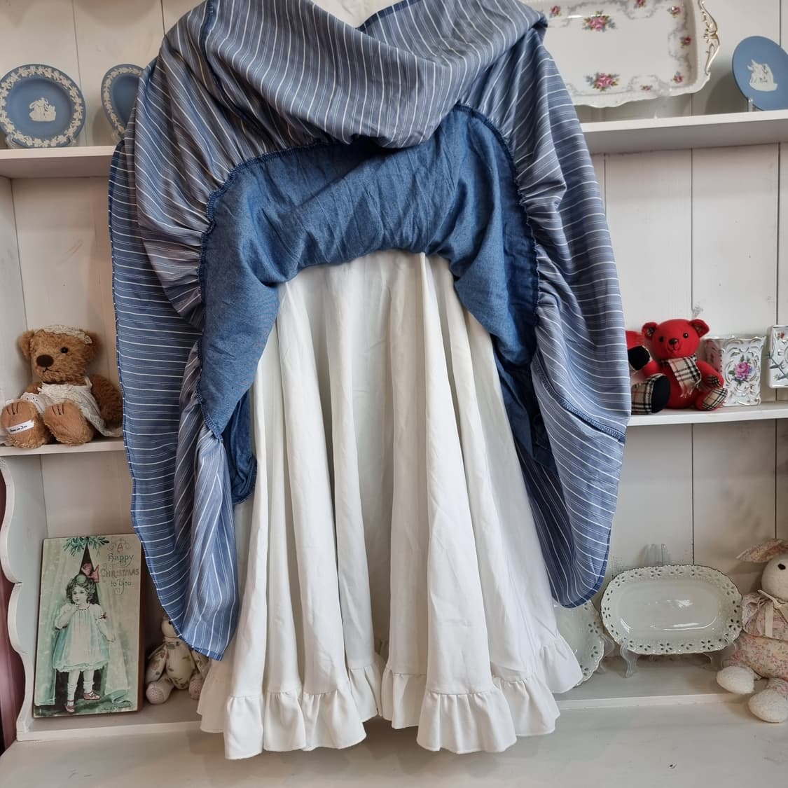 데님 세일러 원피스 청색 스트라이프 프릴 상품이미지8