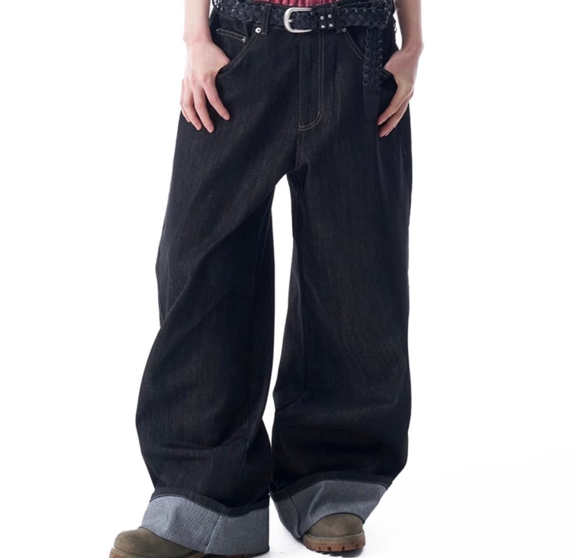 Cinch Back Denim Pants (Black) 상품이미지1