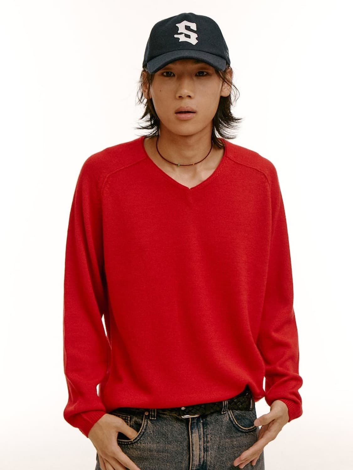 샌드사운드 UNISEX) 울 블렌드 브이넥 스웨터 레드 003 L 상품이미지1